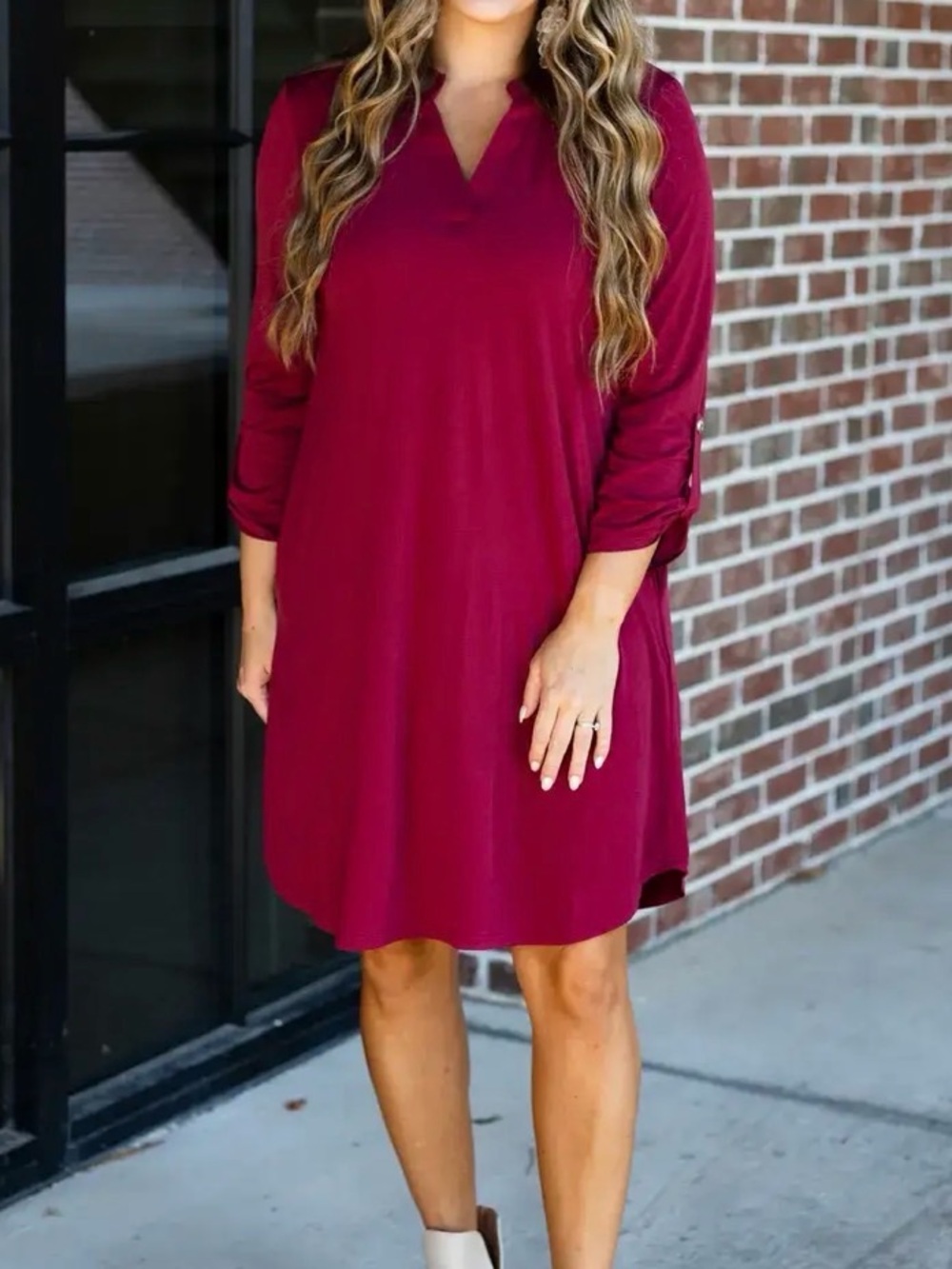 NWOT Dear Scarlett “the Lizzy” 3/4 roll tab sleeve dress Sz Small